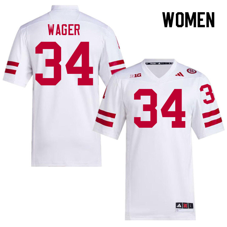 Women #34 Gage Wager Nebraska Cornhuskers College Football Jerseys Stitched Sale-White